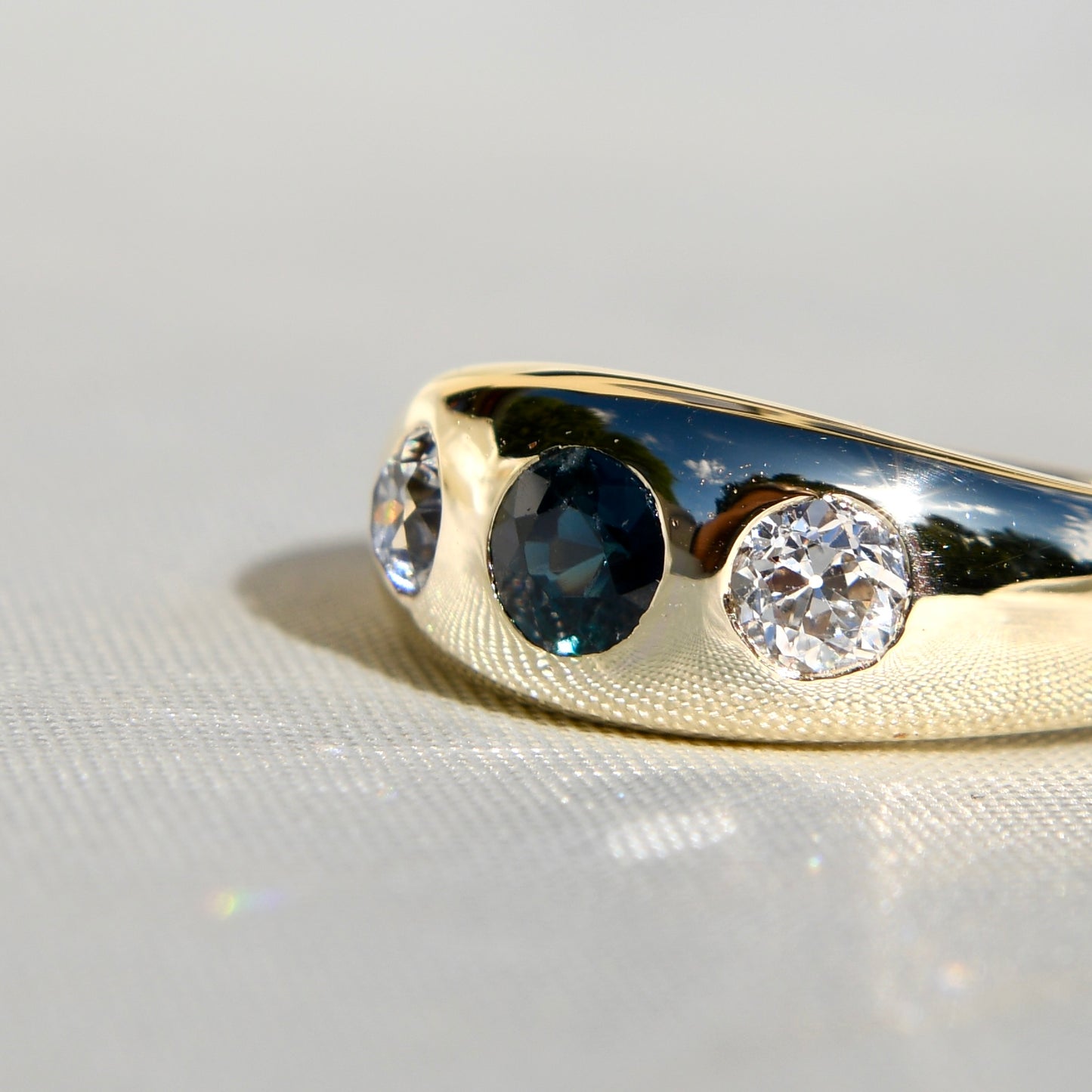 Vintage sapphire and 0.48 ct old European cut diamond band ring