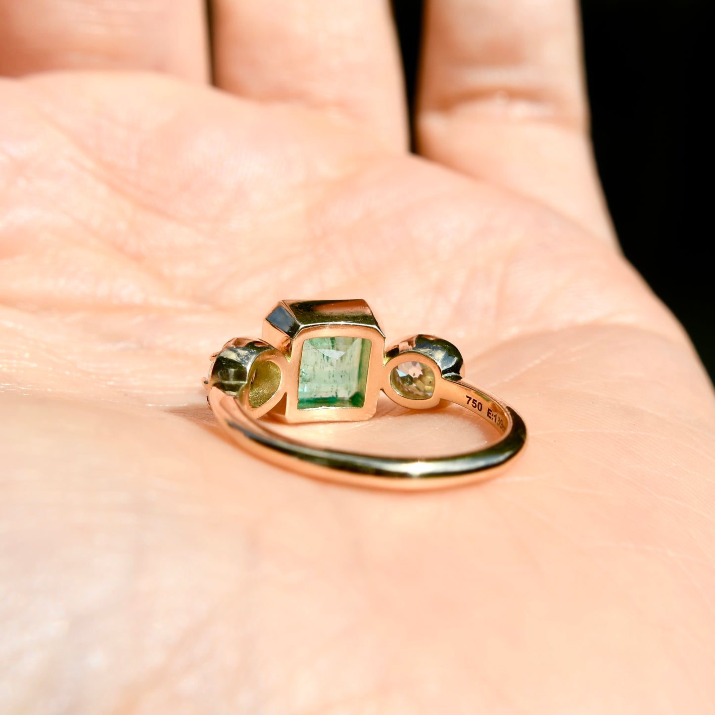 1.39 ct Colombian emerald and old mine cut diamond ring