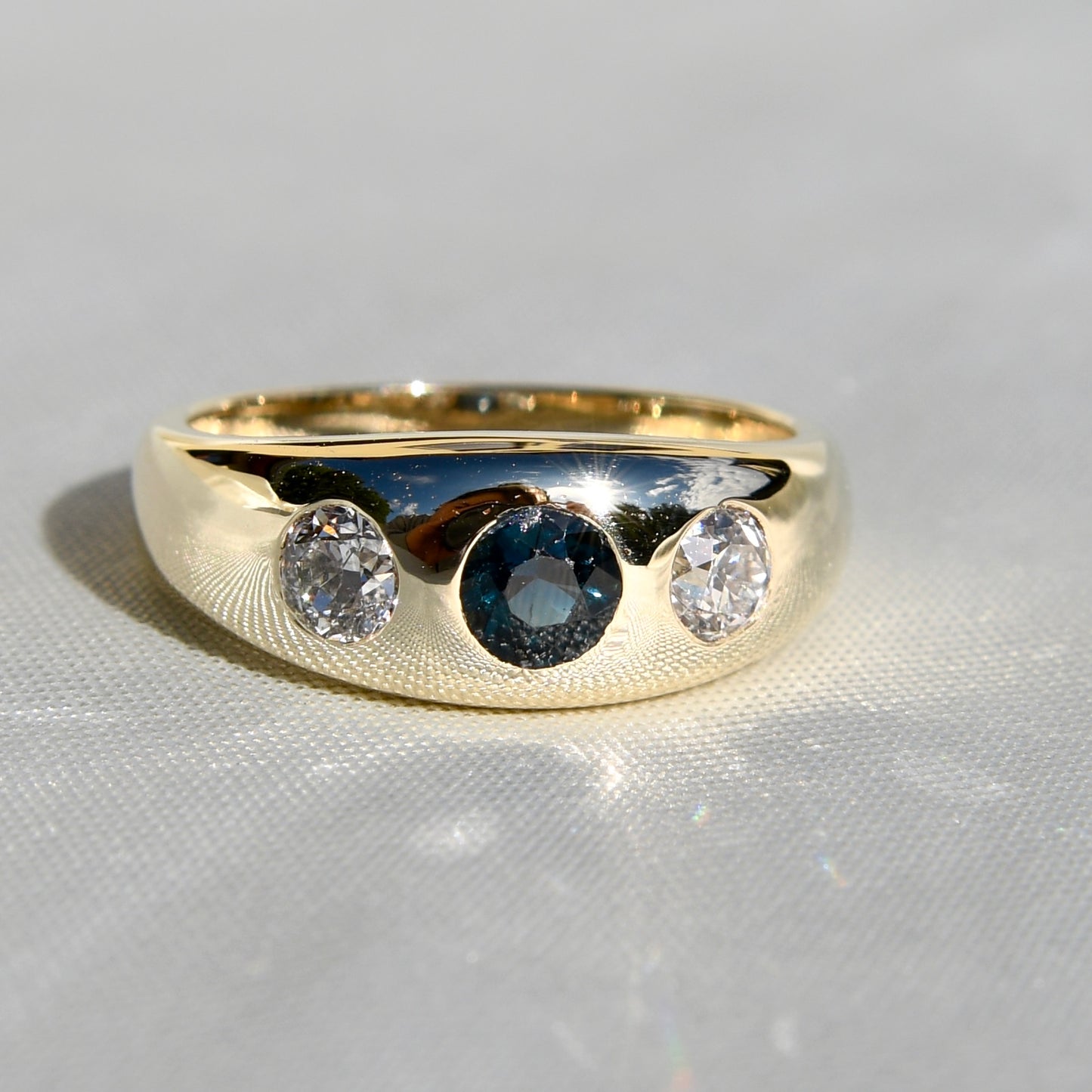 Vintage sapphire and 0.48 ct old European cut diamond band ring