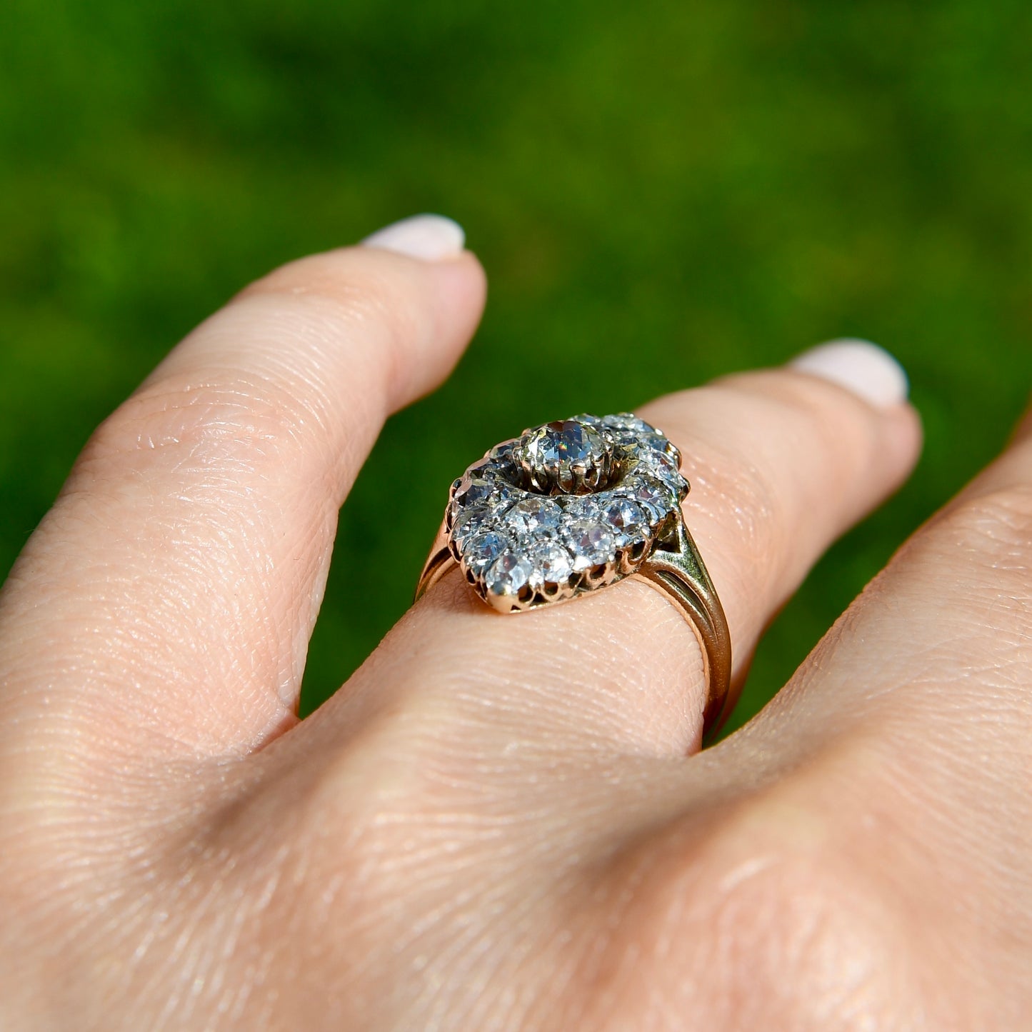 Installment 5/6 - Antique 1.75 ct old mine cut diamond navette ring