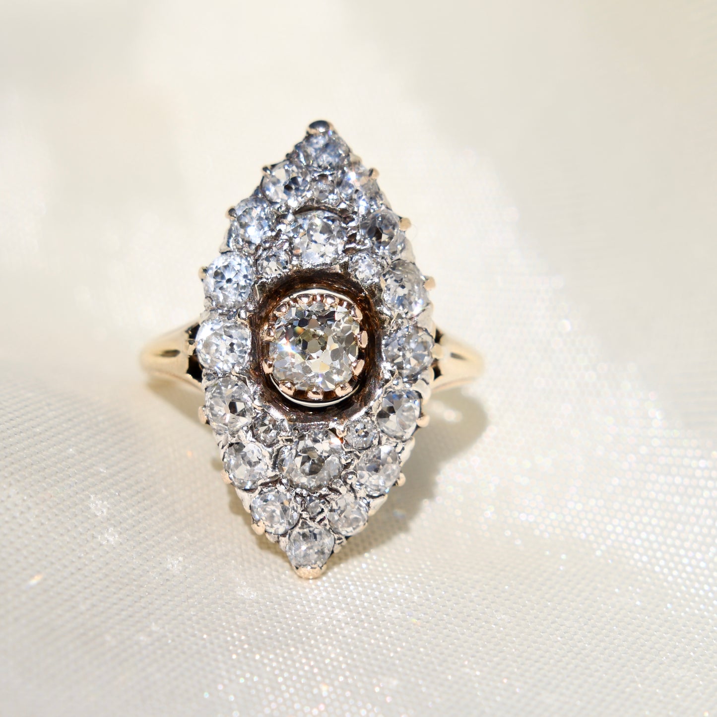 Installment 5/6 - Antique 1.75 ct old mine cut diamond navette ring