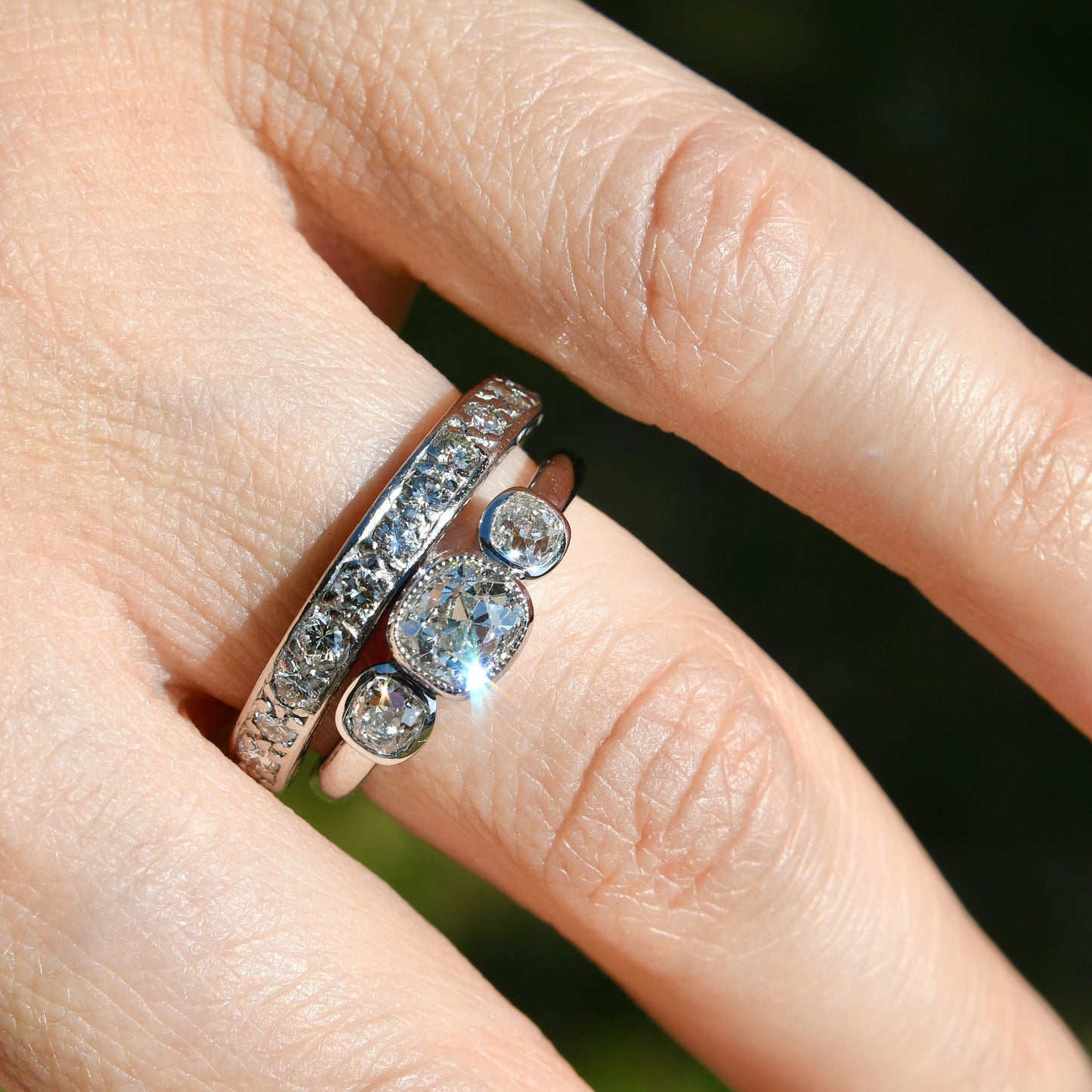 Antique 0.36 ct half hoop diamond band ring