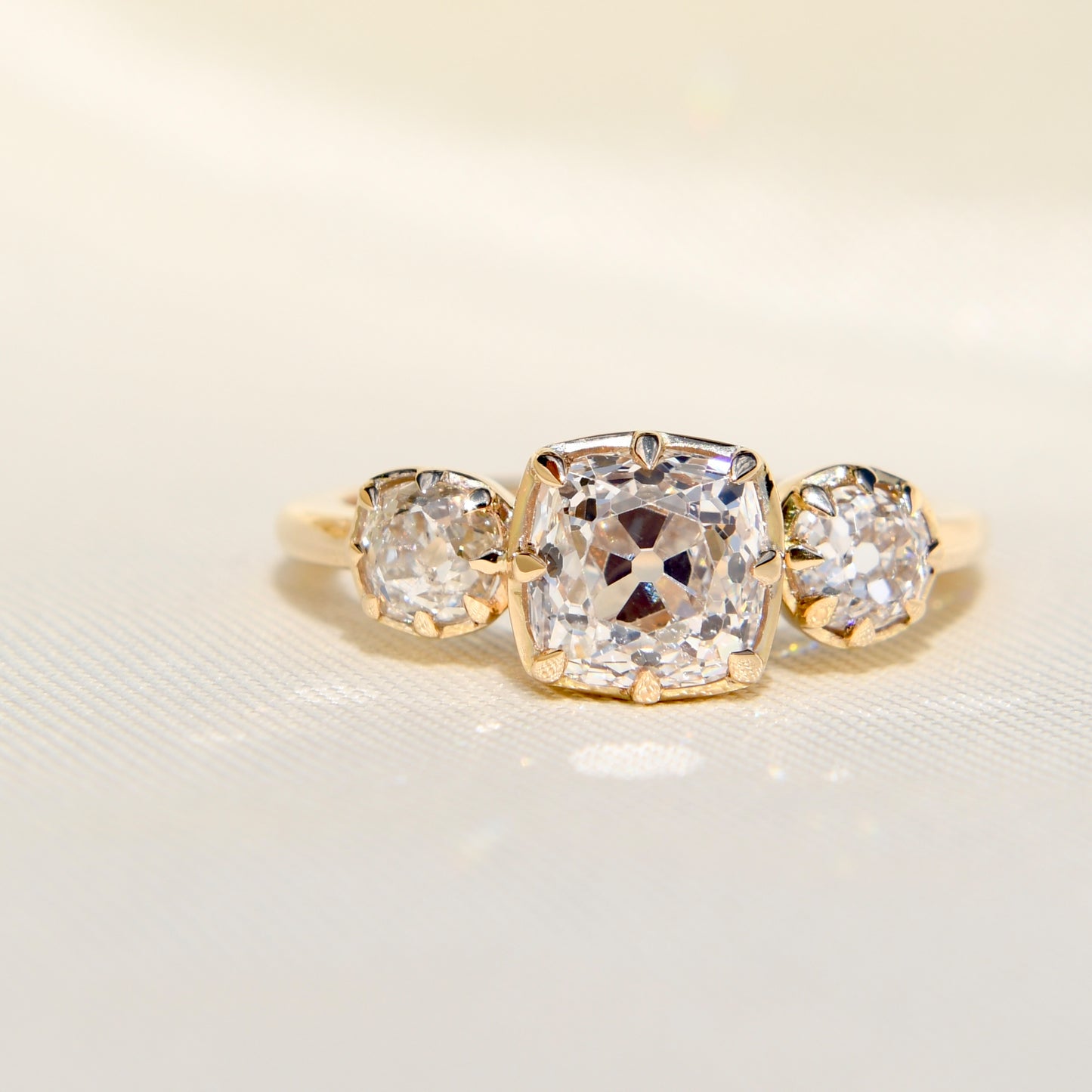 Installment 10/14 - 1.56 ct old mine cut diamond three stone ring