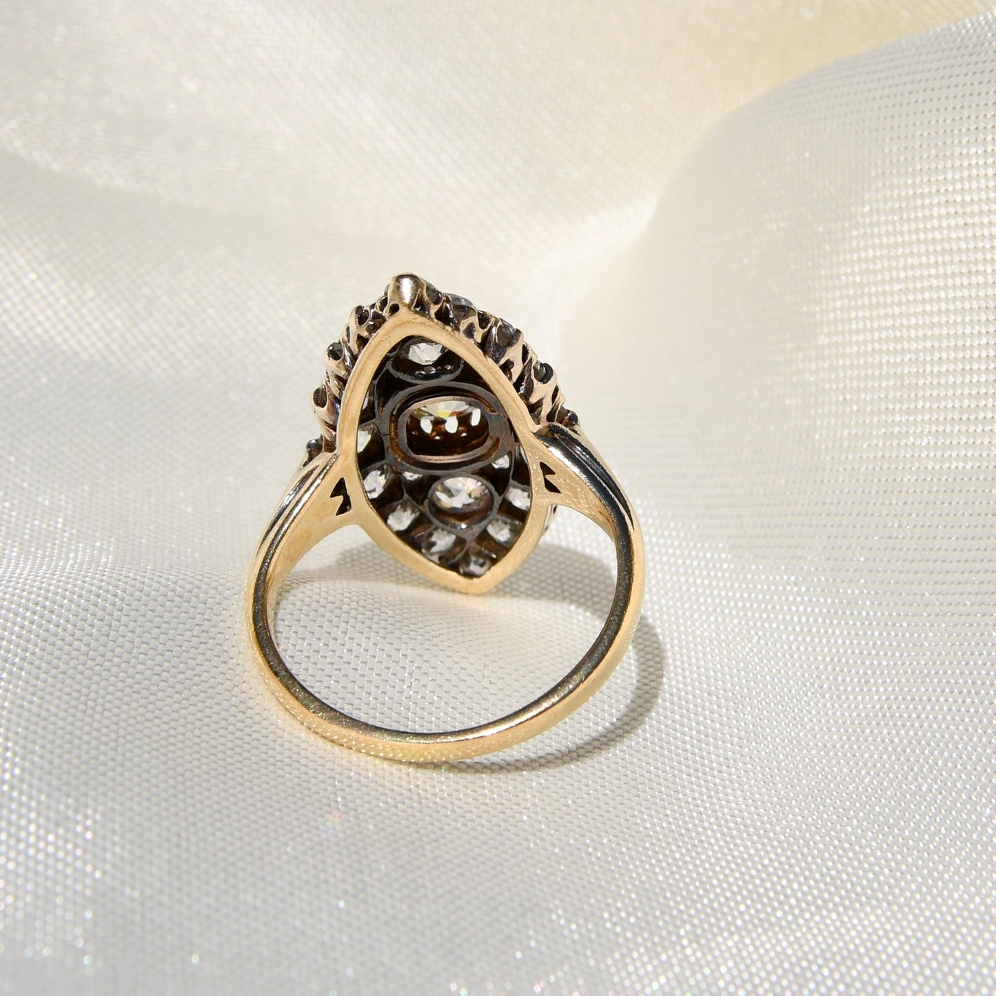 Installment 5/6 - Antique 1.75 ct old mine cut diamond navette ring