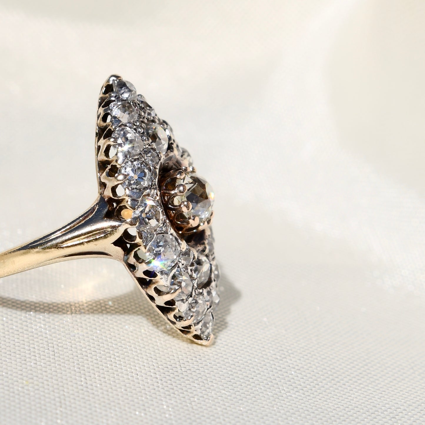 Installment 5/6 - Antique 1.75 ct old mine cut diamond navette ring