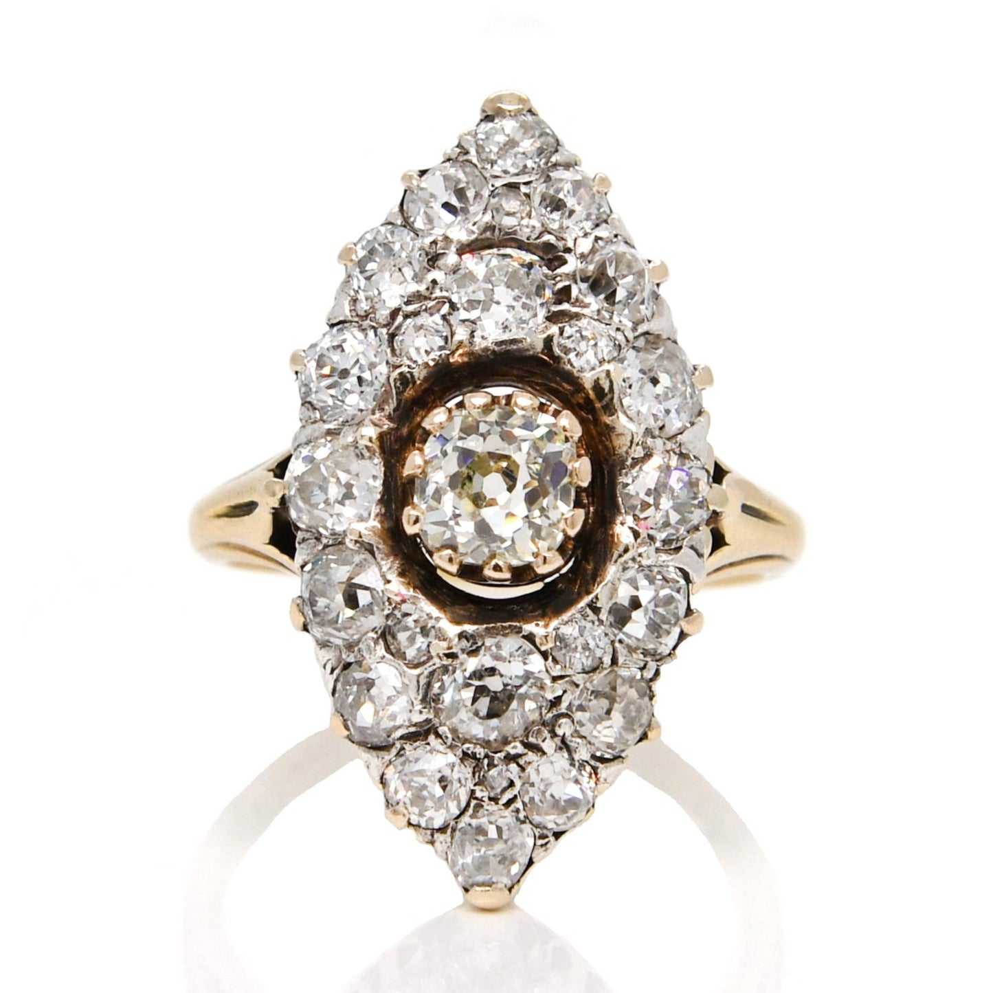 Installment 5/6 - Antique 1.75 ct old mine cut diamond navette ring