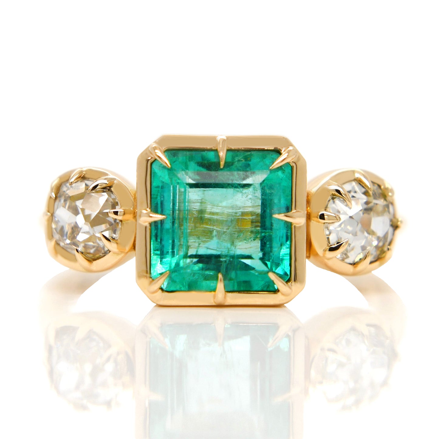 1.39 ct Colombian emerald and old mine cut diamond ring