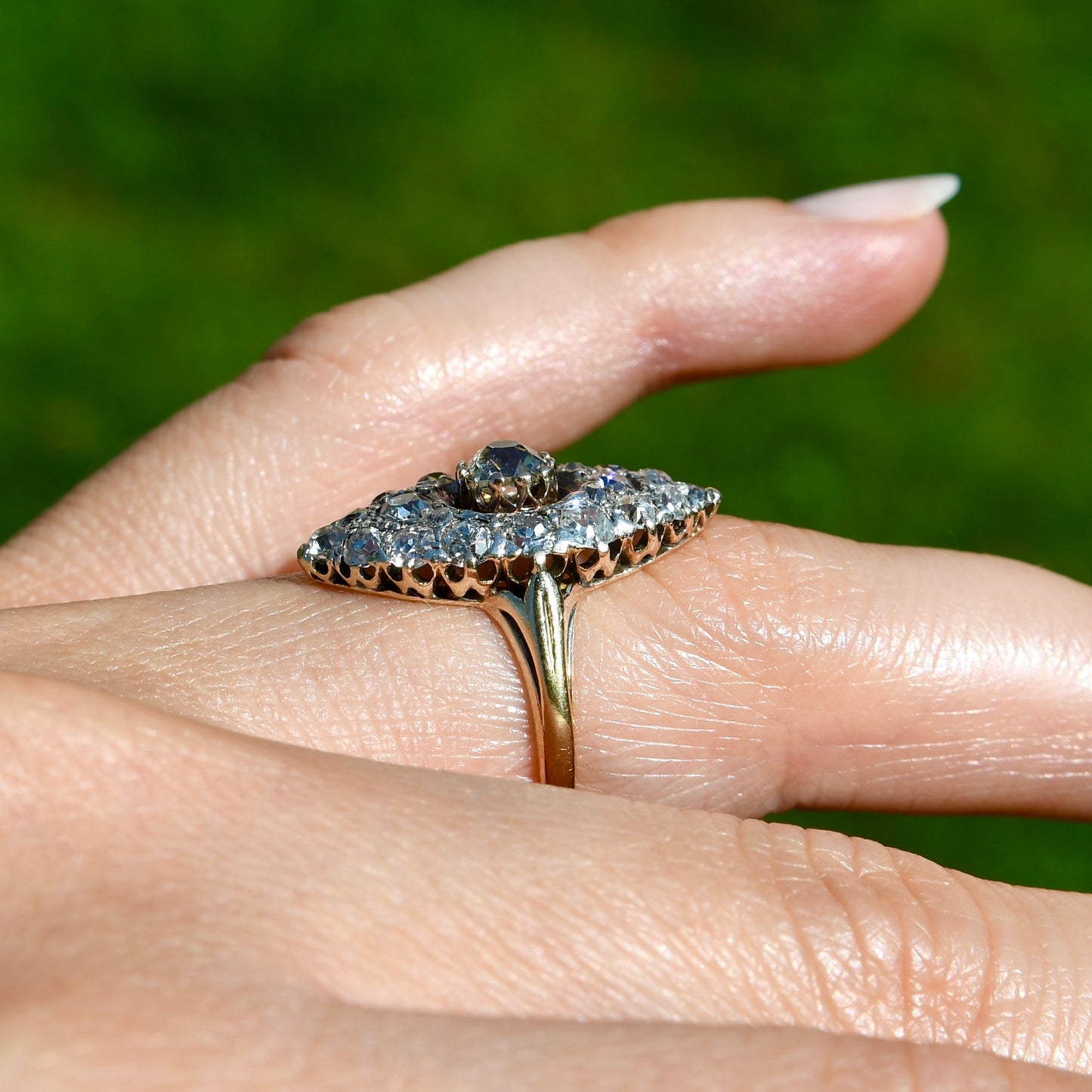 Installment 5/6 - Antique 1.75 ct old mine cut diamond navette ring