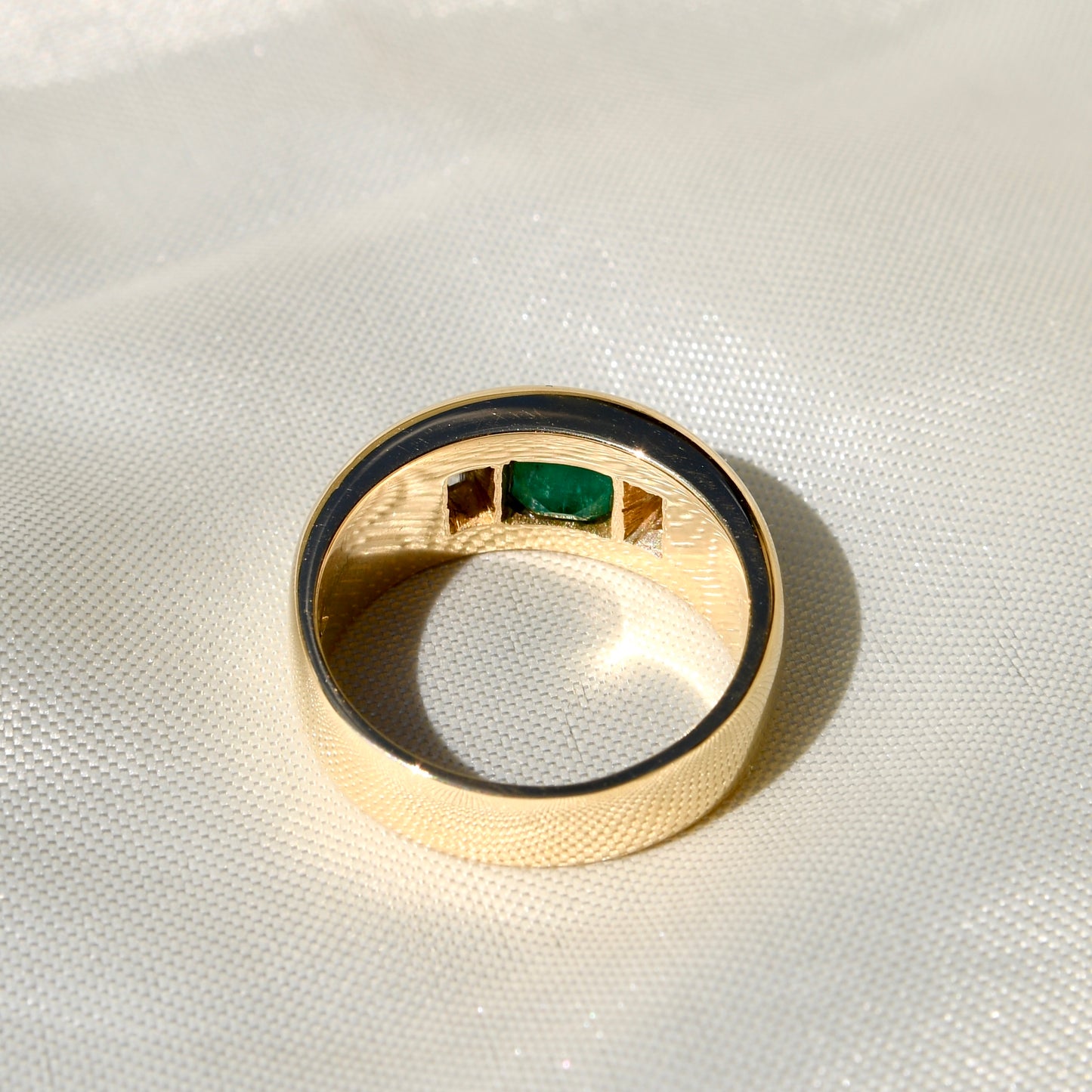 Vintage emerald and baguette cut diamond band ring
