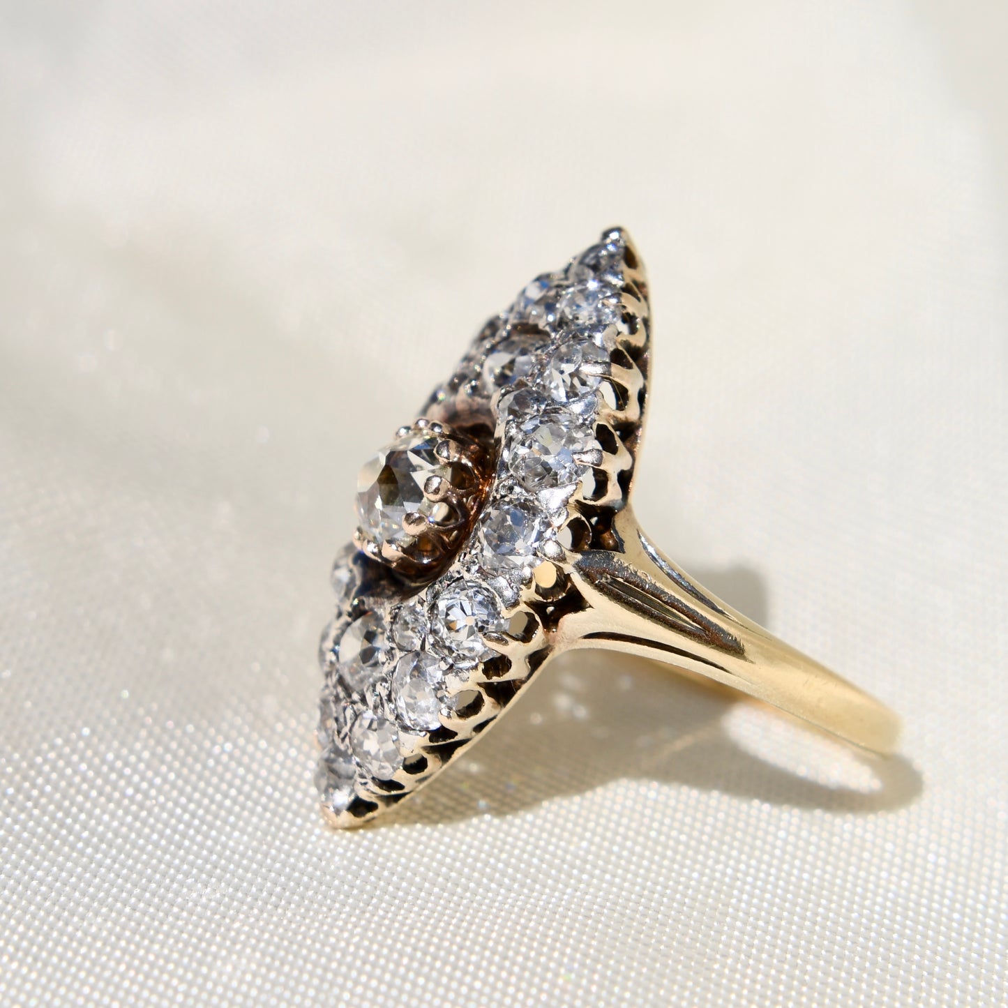 Installment 5/6 - Antique 1.75 ct old mine cut diamond navette ring