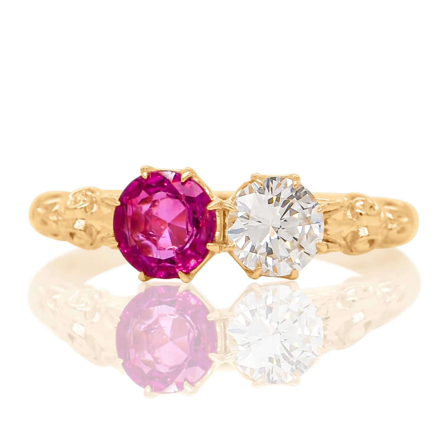 Burmese ruby and brilliant cut diamond Toi et Moi ring