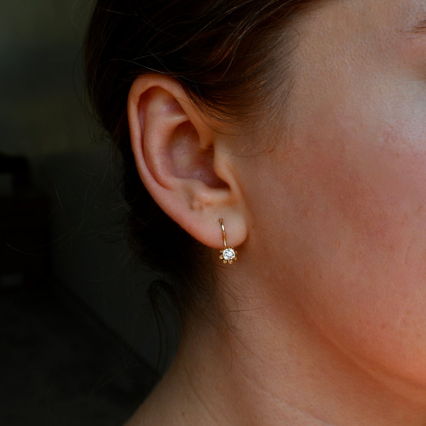 Antique 0.42 ct old mine cut diamond buttercup earrings