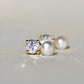 0.24 ct old European cut diamond and pearl stud earrings