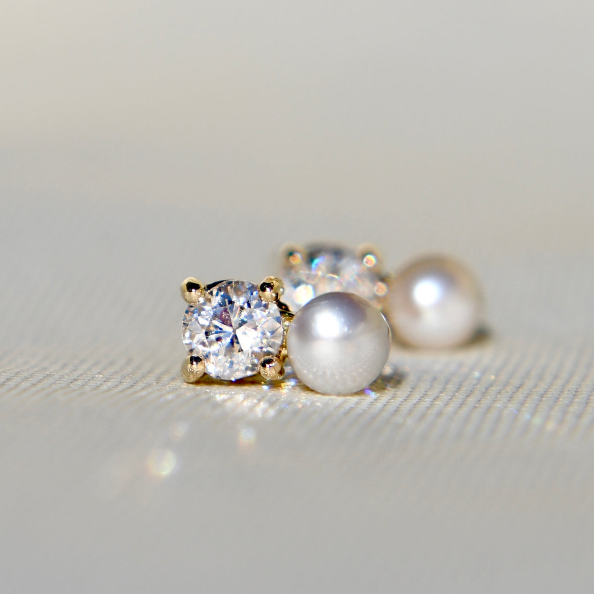 0.24 ct old European cut diamond and pearl stud earrings