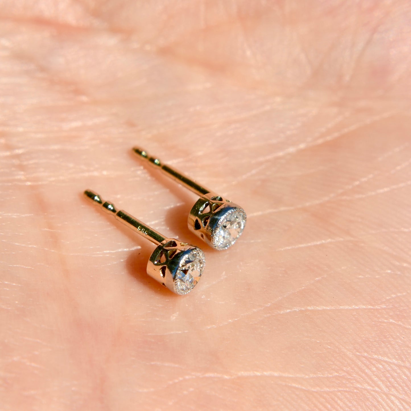0.34 ct old European cut diamond stud earrings