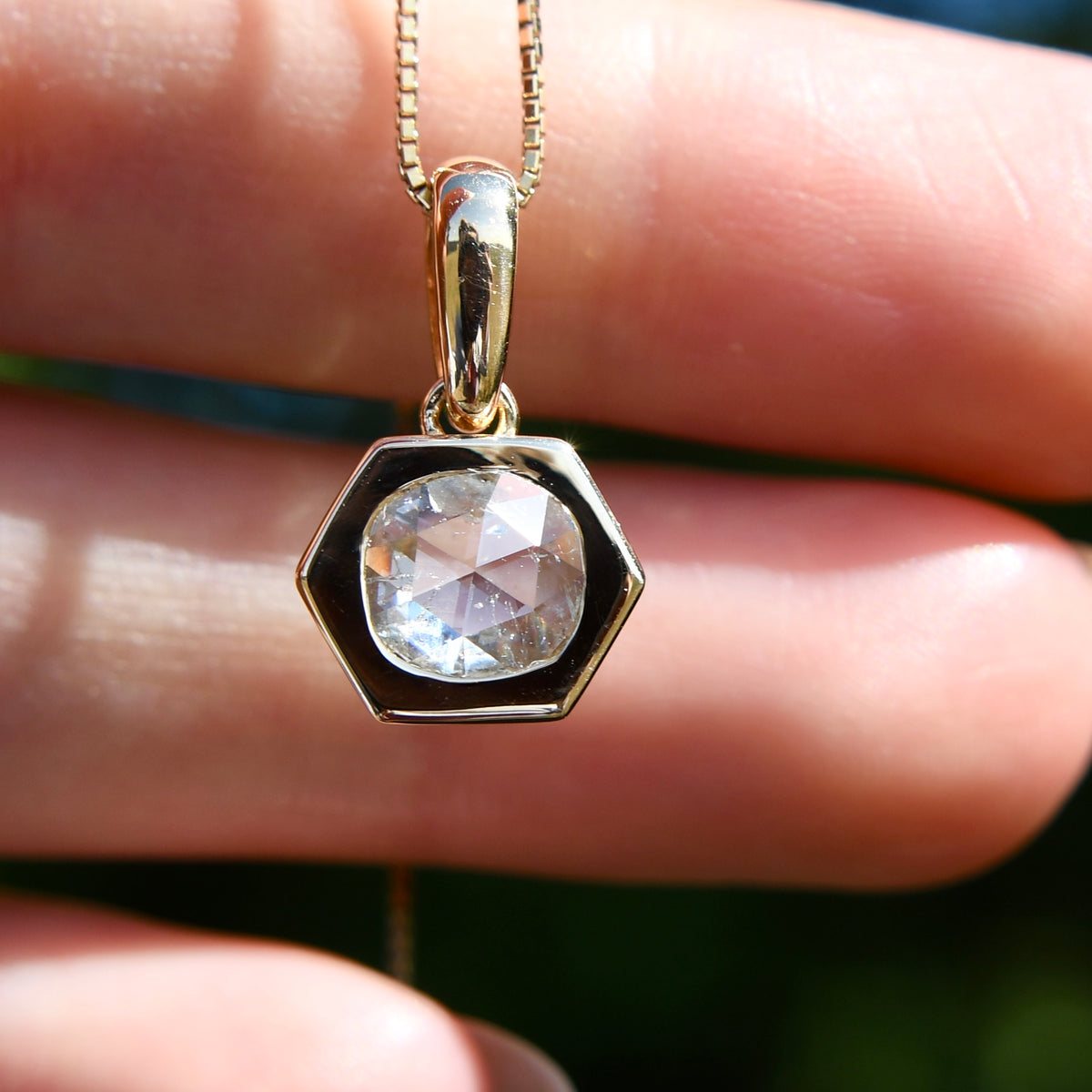 0.71 ct rose cut diamond hexagon pendant