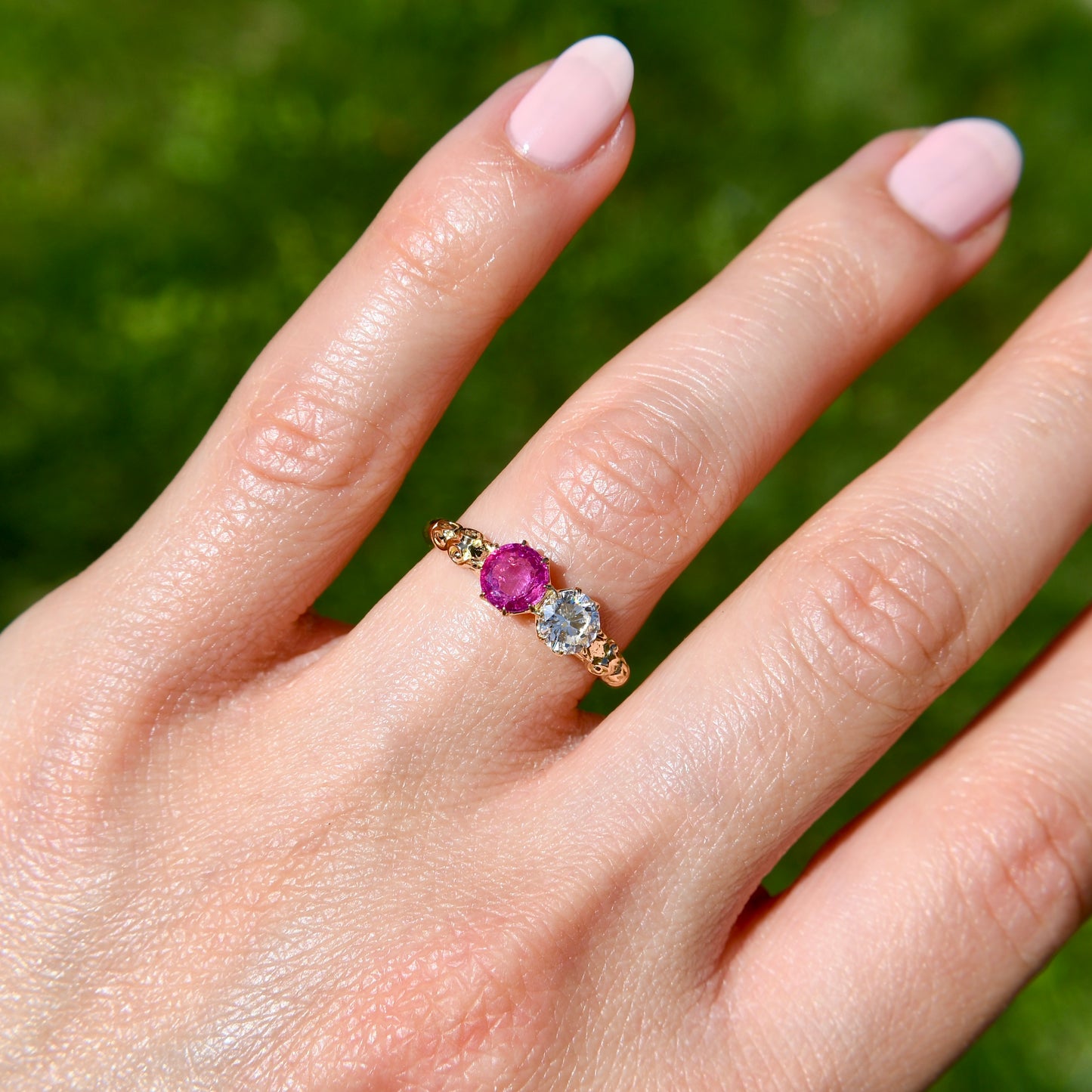 Burmese ruby and brilliant cut diamond Toi et Moi ring