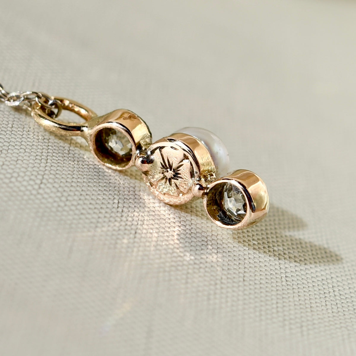 Antique pearl and 0.30 ct old mine cut diamond necklace