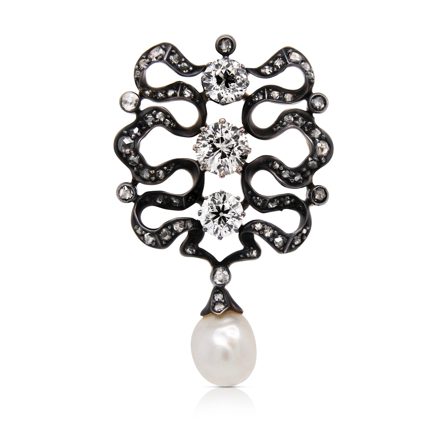 Installment 6/11 - Belle Époque old European cut diamond and pearl pendant