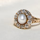 Antique natural pearl and 1.20 ct old mine cut diamond daisy ring