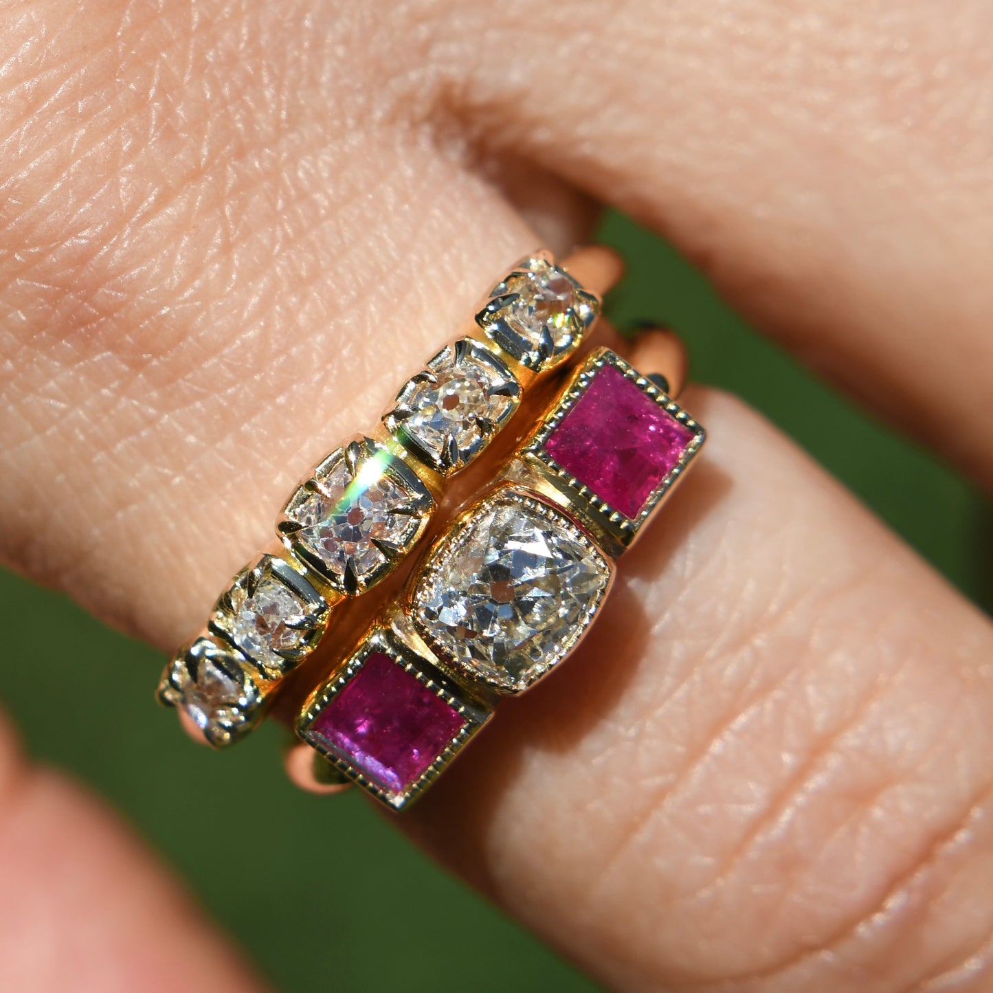 0.60 ct peruzzi cut diamond five stone band ring