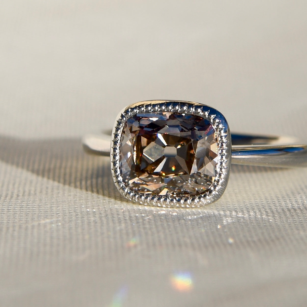 2.17 ct old mine cut diamond solitaire ring