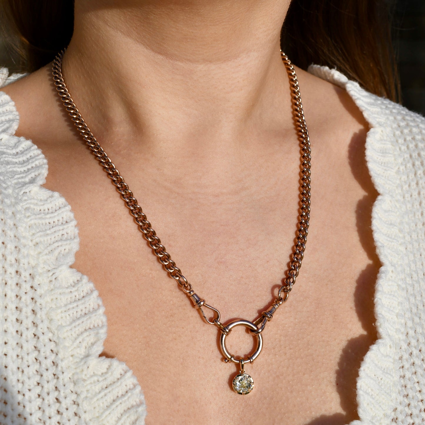 Antique 9k rose gold watch chain, 20.5"