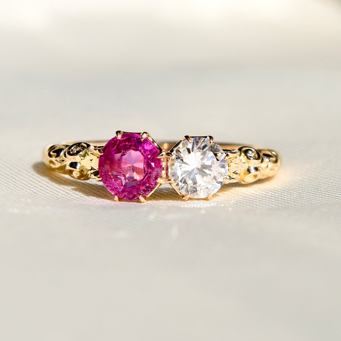 Burmese ruby and brilliant cut diamond Toi et Moi ring
