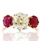 2.22 ct old mine cut diamond and ruby three stone ring