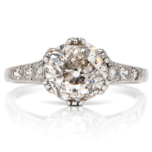 Antique 2.22 ct old mine cut diamond solitaire ring