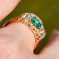 0.95 ct Colombian emerald and old mine cut diamond three stone ring