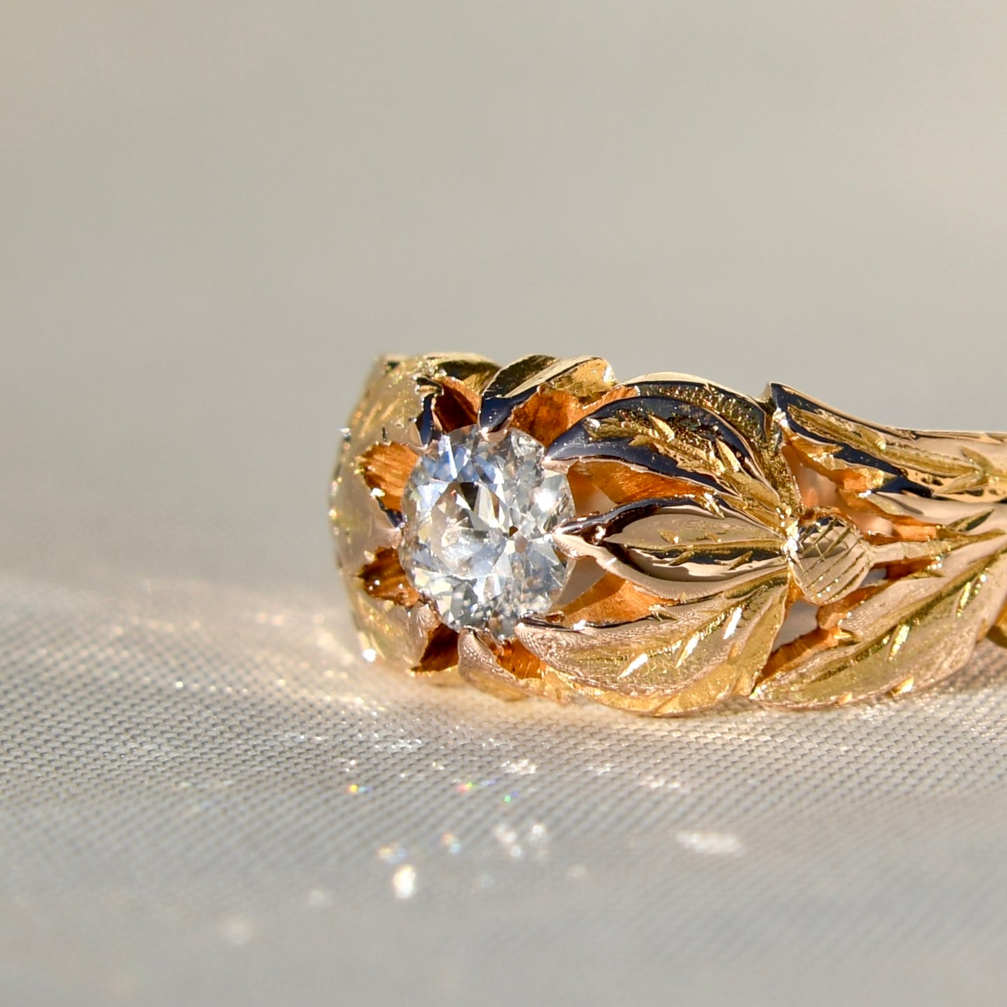 Antique Art Nouveau 0.48 ct old European cut diamond band ring