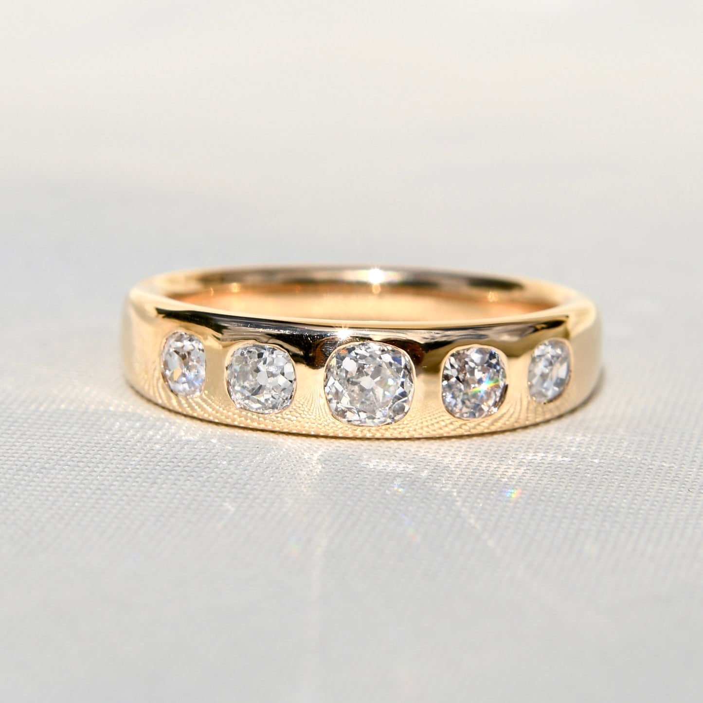 (80/100) Bespoke for R - 1.07 ct old mine cut diamond five stone band ring
