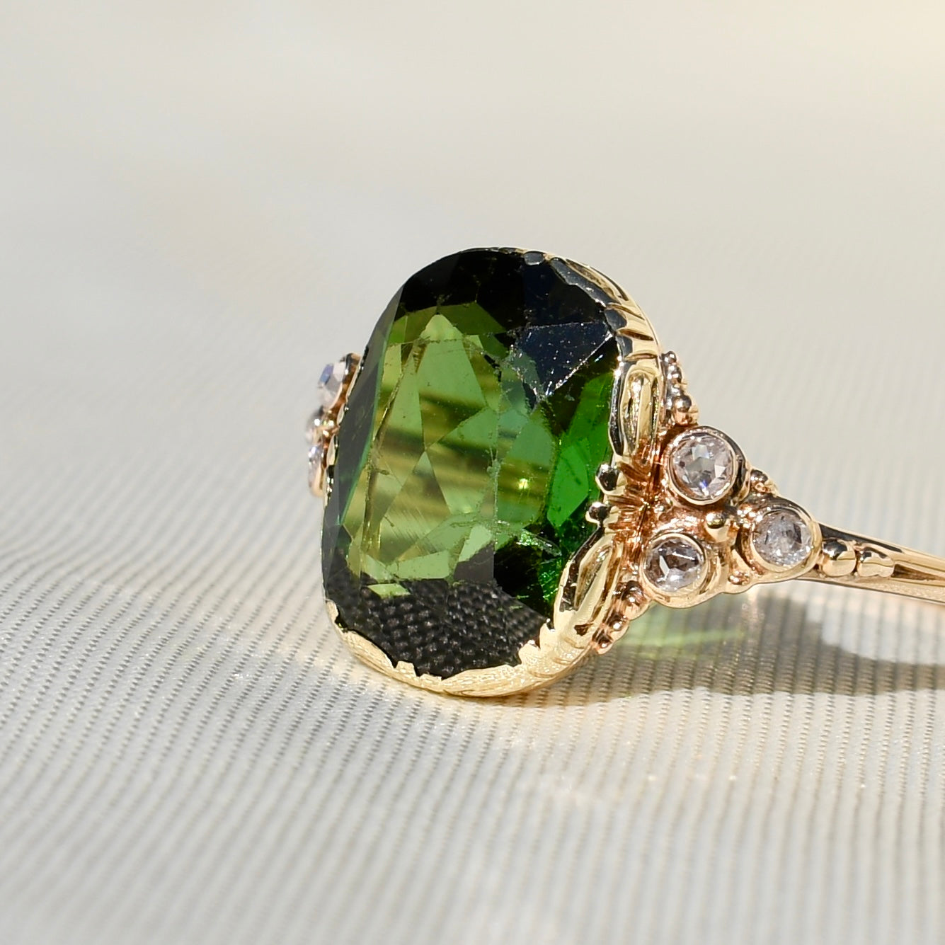 Antique 4.80 ct tourmaline and rose cut diamond ring