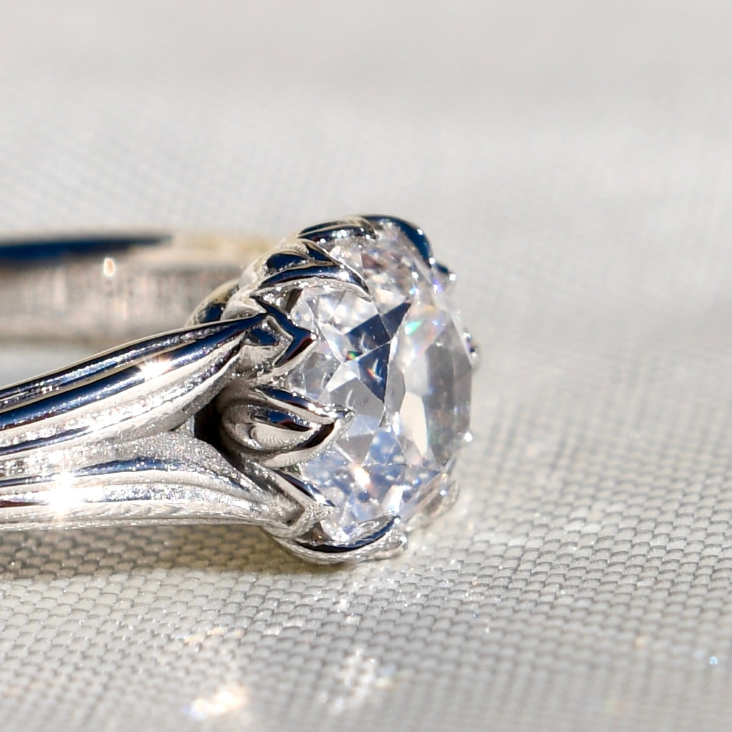 0.96 ct old mine cut diamond tulip solitaire ring