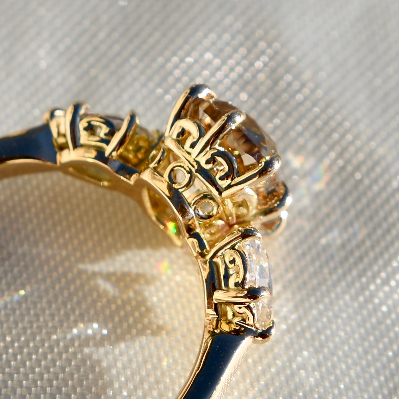 2.03 ct old mine and pear rose cut diamond three stone ring