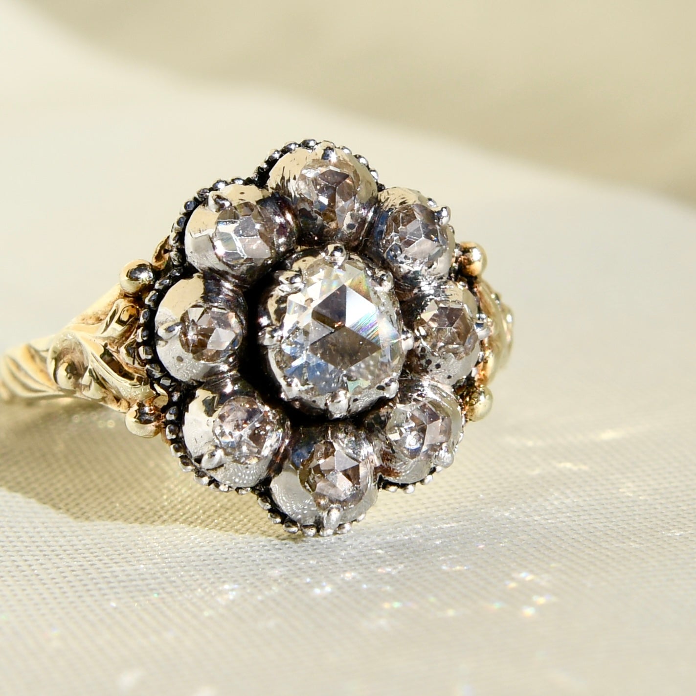 Antique 0.74 ct rose cut diamond cluster ring