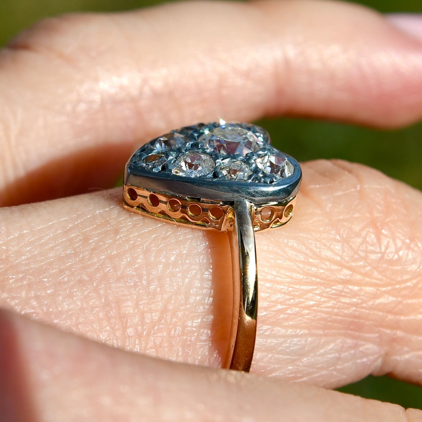 4/4 - Antique 1.00 ct transitional and old mine cut diamond heart ring
