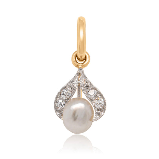 Natural saltwater pearl and diamond tulip pendant
