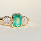 0.93 ct Colombian emerald and old mine cut diamond three stone ring