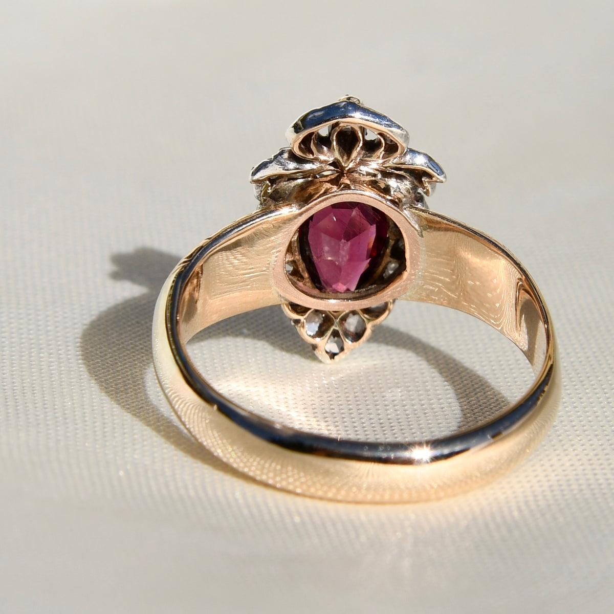Antique Victorian crowned heart garnet and rose cut diamond ring