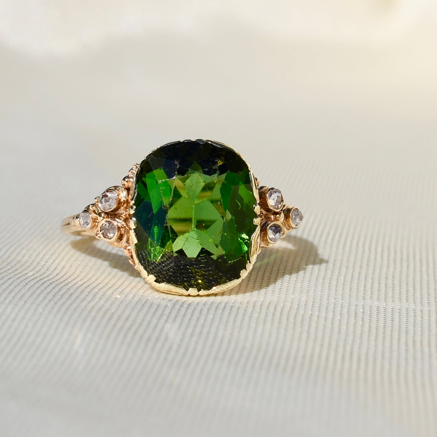 Antique 4.80 ct tourmaline and rose cut diamond ring