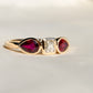 0.30 ct peruzzi cut diamond and pear ruby three stone ring