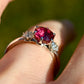 1.84 ct Burmese spinel and old mine cut diamond three stone ring