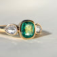 0.80 ct Colombian emerald and pear rose cut diamond three stone ring