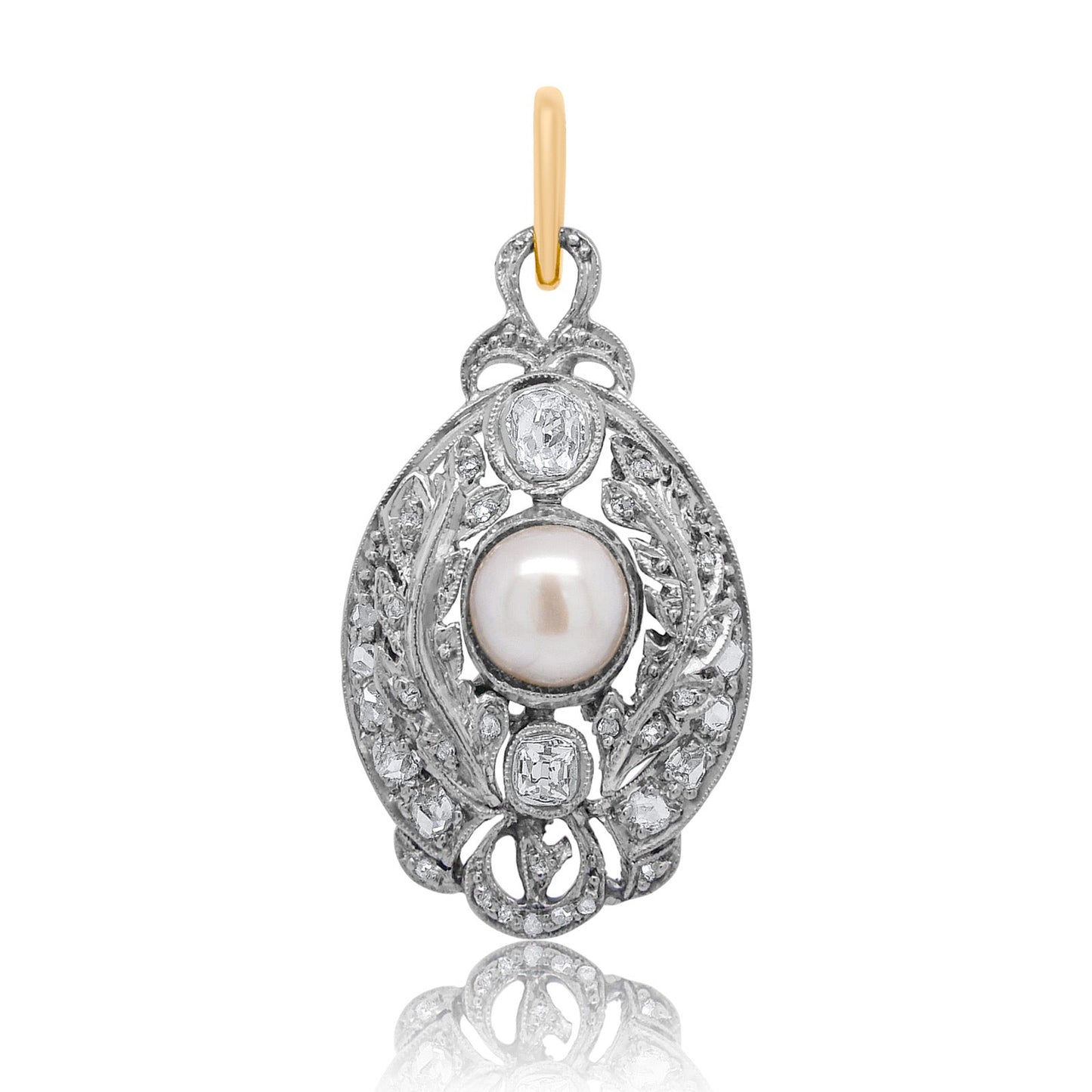 Art déco 0.48 ct peruzzi, rose cut diamond and pearl pendant