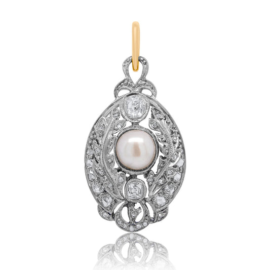 Art déco 0.48 ct peruzzi, rose cut diamond and pearl pendant