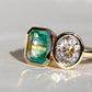 1.02 ct Colombian emerald and oval old mine cut diamond Toi et Moi ring