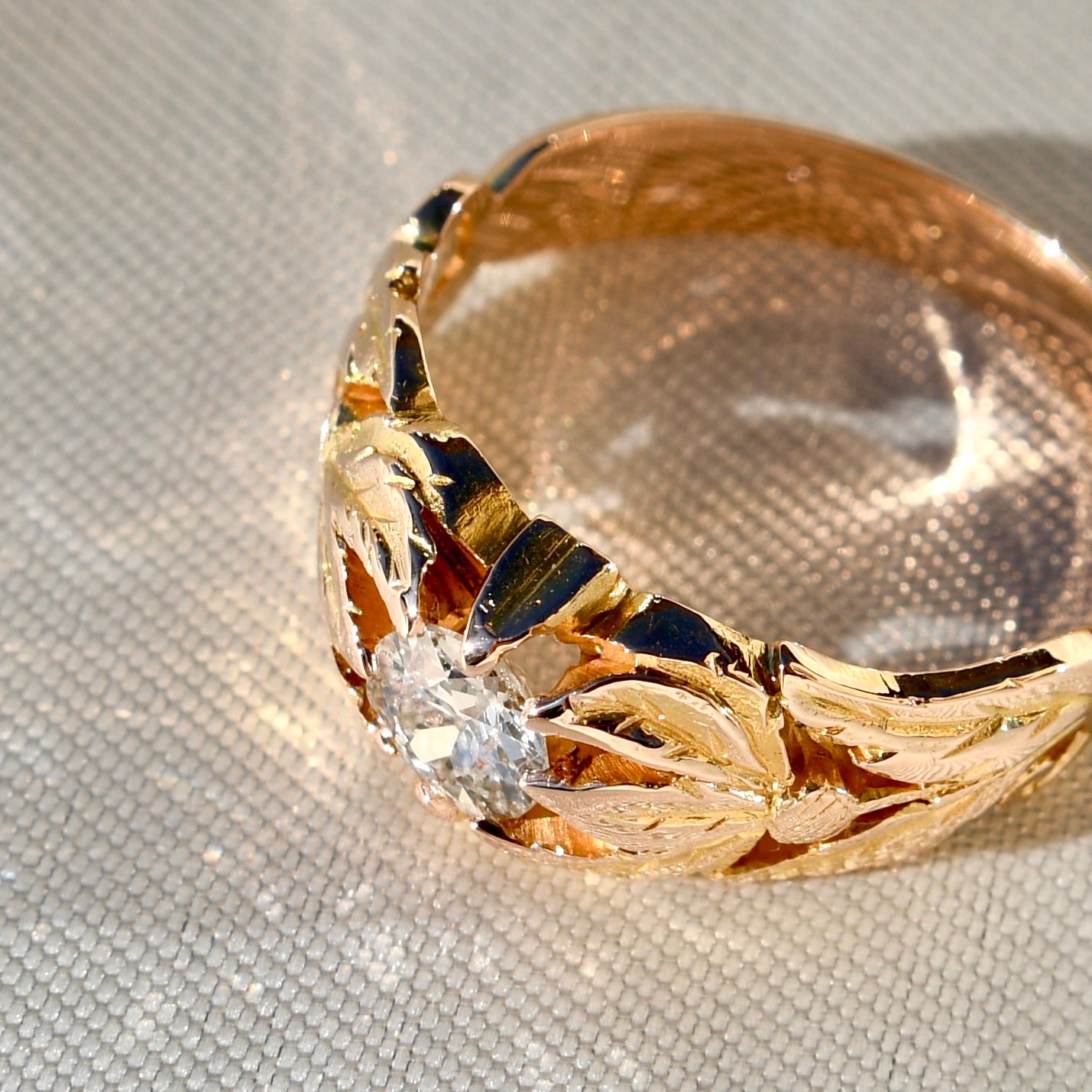 Antique Art Nouveau 0.48 ct old European cut diamond band ring