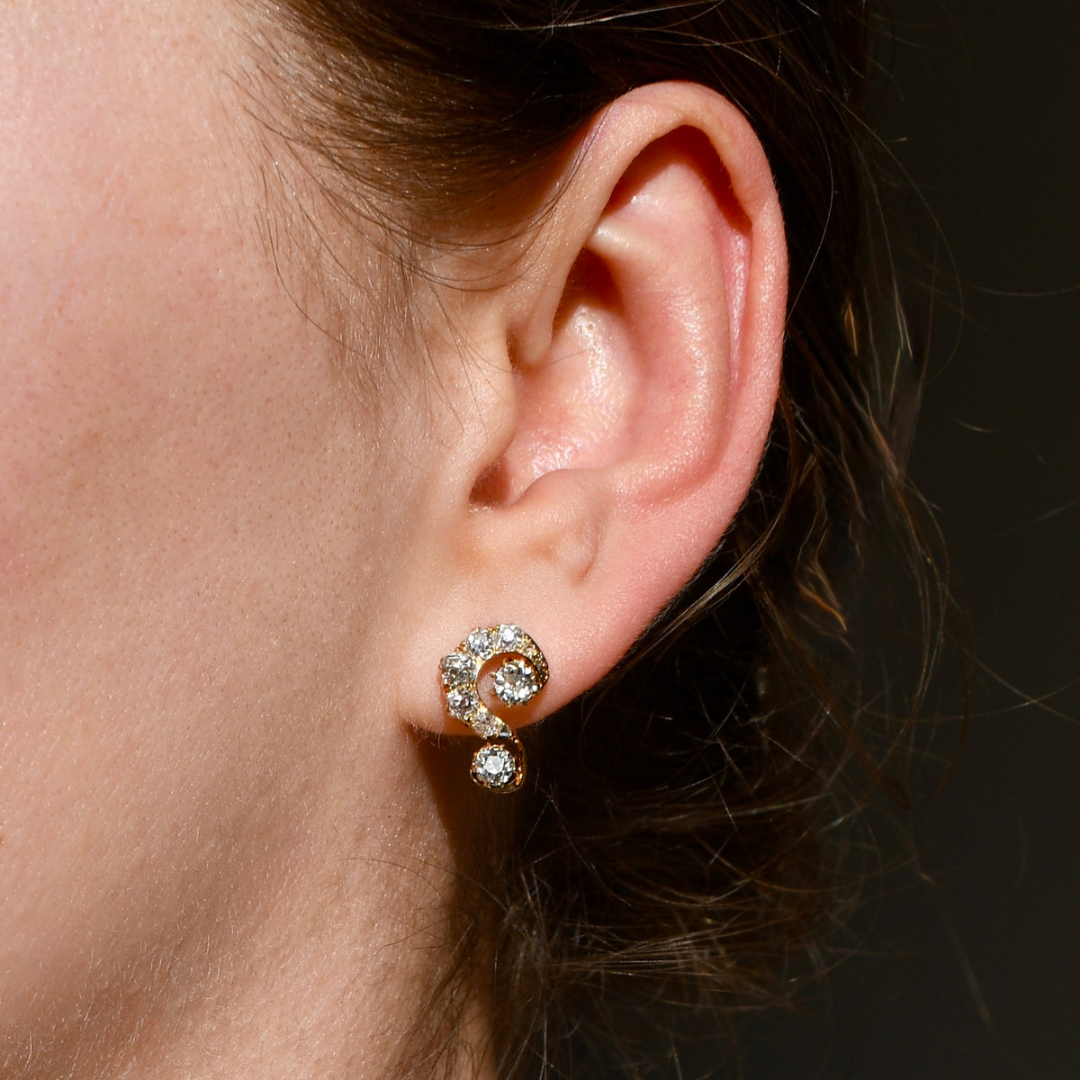 1.46 ct old mine cut diamond swirl stud earrings